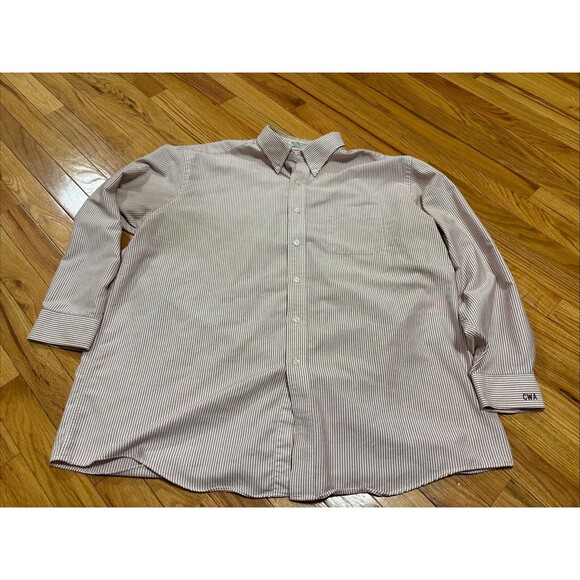 Mens LL Bean White With Blue Pin Stripe Long Sleeve Button Up 17 1/2 - 34 - Picture 1 of 4